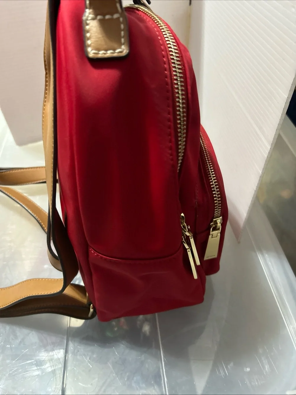 Tommy Hilfiger Red Mini Nylon Backpack with Tan Trim